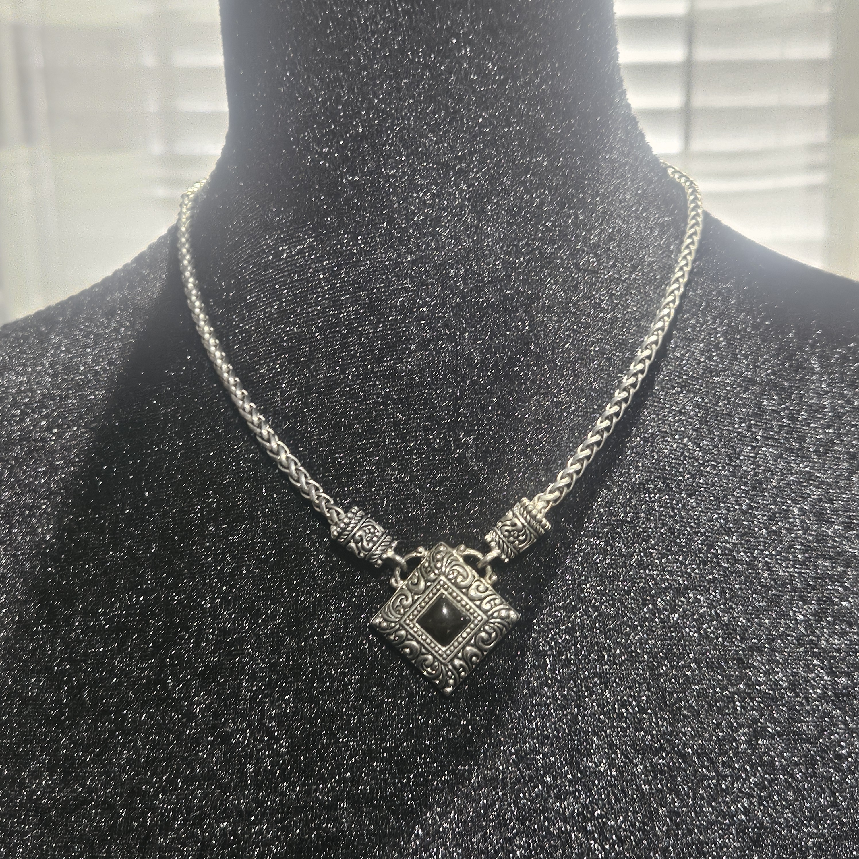 Intricate Silver Necklace With Black Accent